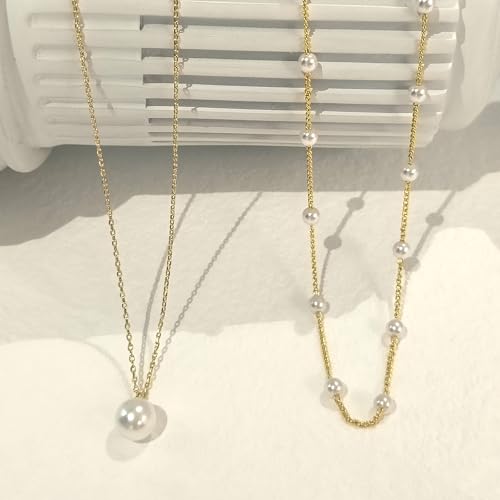 Image of Zeffy Gold Pearl Necklace for Women, Dainty 14K Gold /Silve Plated Layered Pearl Choker Pearl Earrings Pearl Bracelets Wedding Trendy Gold Jewelry Set for Women Gifts