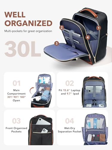 Rolling Backpack for Women, Large Travel Backpack with Wheels Carry on Flight Approved, 15.6 Inch Laptop Wheeled Roller Bag Suitcase for Work Bussiness Weekender (Black,M Underseat Size) - Image 6