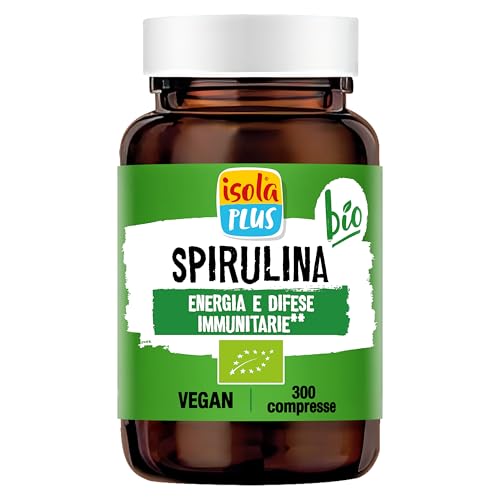 ISOLA PLUS Spirulina, Integratore Alimentare Biologico, 300 Compresse da 500mg, Energia e Difese Immunitarie, contiene Vitamina B12, Vegano e Bio