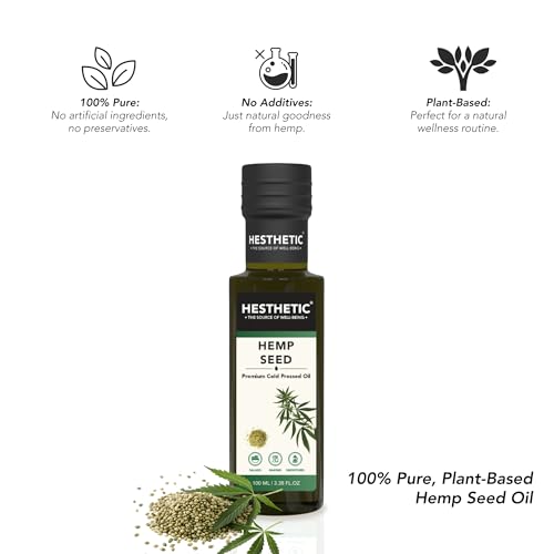 Image of HESTHETIC Cold Pressed Hemp Seed Oil 100ml | Unrefined Virgin Food-Grade Hemp Seed Extract | Rich in Plant Omega-3 & Omega-6 | Salad-Drizzle & Finishing Use | Glass Bottle
