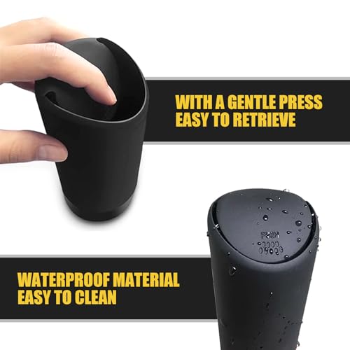 Image of 1 PC Car Trash Can, 6.2 inch x 2.5 inch Isolate Odors and Keep Fresh Air Debris Storage Bucket with Lid, Silicone + ABS Detachable Washable Portable Noiseless Storage Box, Universal for Cars (Black)