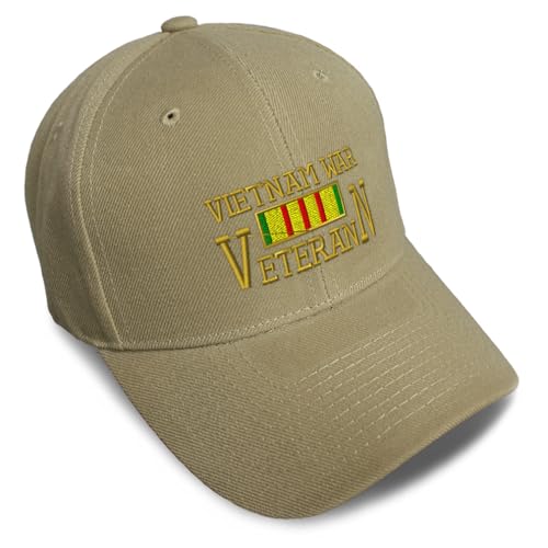 Speedy Pros Baseball Caps for Men & Women Embroidered Vietnam Veteran War A Embroidery Ladies & Men Baseball Hats Acrylic Khaki Design Only