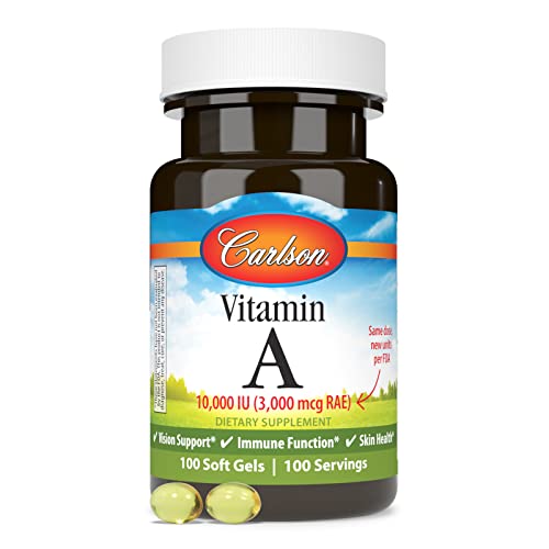 Carlson - Vitamin A, 10000 Iu (3000 Mcg Rae), Vision Health, 100 Softgels #TOP4