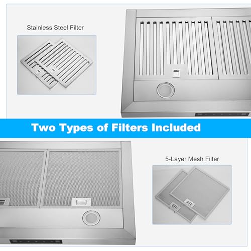 EVERKITCH Range Hood 30 Inch Under Cabinet with 600CFM, Gesture Sensing & Touch Control Kitchen Vent Hood of Ductless/Ducted Vent with Stainless Steel Filters