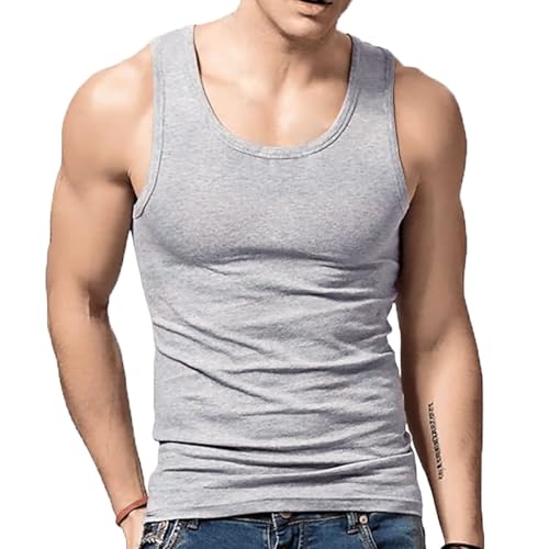 Image of Men's Tank Tops Cotton Vest Gym Workout Bodybuilding Fitness Tee Sleeveless Muscle Shirts Gray M