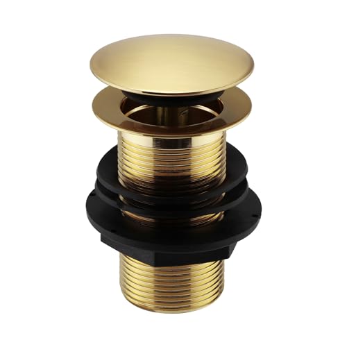 ENKI, W17, Brushed Brass, Unslotted, Standard 1.1/4" Connection Pop Up Basin Waste Sink Plug, Push Button Click Clack, Allows Water to Drain Away, Durable Finish, Modern Bathroom Accessoires