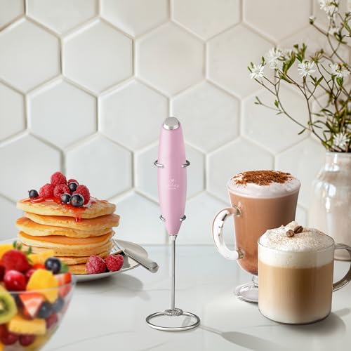 Image of Zulay Powerful Milk Frother for Coffee with Upgraded Titanium Motor - Handheld Electric Whisk, Milk Foamer, Mini Mixer & Coffee Blender for Frappe, Latte, Matcha, No Stand - Innocent Pink
