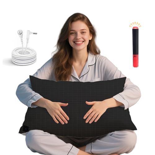 Ali King Grounding Pillowcase 5% Conductive Silver + 95% Soft Cotton Earth Grounding Pillow Cases with Grounding Cord for Improve Sleep (Black Queen (20x30inches))