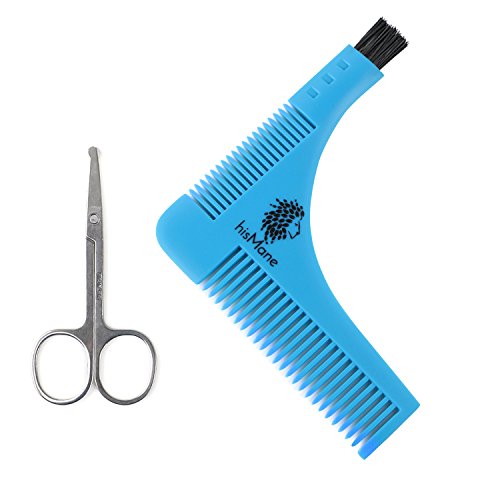 Image of Beard and Mustache Shaping and Styling Template Tool & Comb with Scissors. Beard Shaper for the Designer Beard