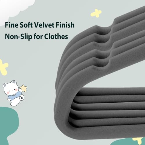 image for Wellong Baby Velvet Hangers, 32 Packs Kids Clothes Hangers, Non-Slip C
