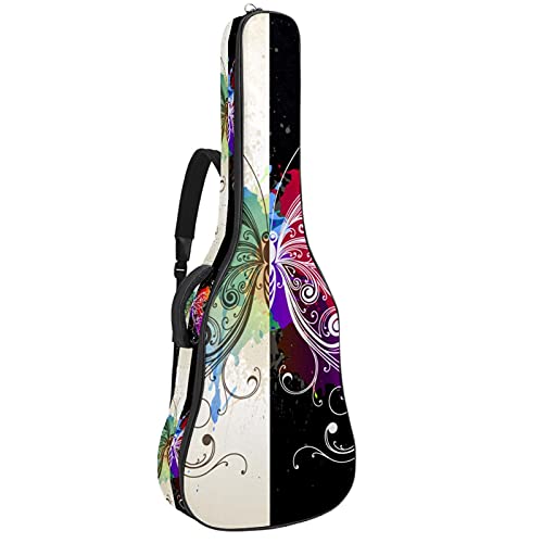 Housse de guitare avec motif papillon noir et blanc pour modèle classique et folk de 106 cm