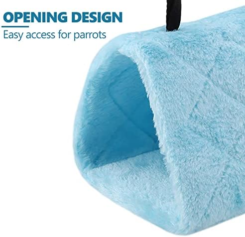 Parrot Hammock, Warm Soft Plush Bird Nest Hanging Cage Tent for Parakeet Cockatiel Lovebird Budgie Finch Canary Cockatoo(S-Blue)