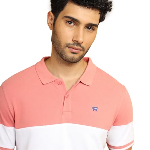 Image of Wrangler Men's Color Block Pink Collared Neck T-Shirt