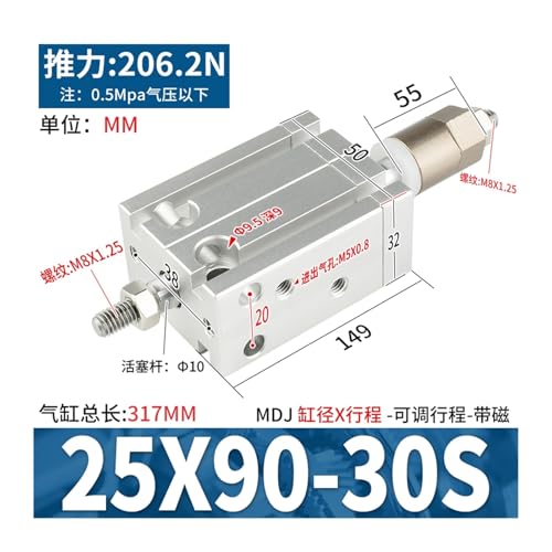 Vérin pneumatique MDJ10 à course réglable pour guidage précis de machine - 3