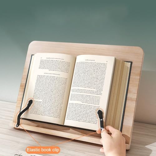 Soporte para libros de madera natural y ajustable para escritorio y hogar 7