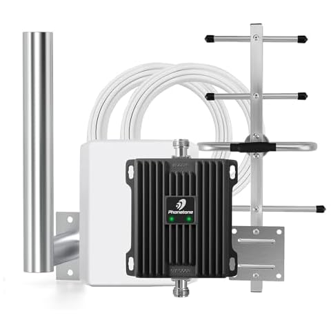 Cell Phone Signal Booster with Antenna Pole for Verizon and AT&T | Up to 4,500 Sq Ft | Boost 4G LTE 5G Signal on Band 12/13/17 | 65dB Dual Band Cellular Repeater with High Gain Antennas | FCC Approved Cover