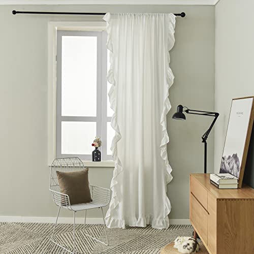 Sutuo Home Boho Curtains 84 Inches Length For Bedroom, Washed Cotton Fabric White Lotus Scalloped Sheer Window Treatment Retro Bohemian Style Drape For Living Room, Rod Pocket 59" W X 84" L, 1 Panel #TOP6