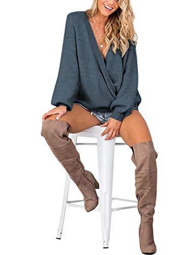 Image of LookbookStore Women's Knit Long Sleeve Faux Wrap Surplice V Neck Sweater Top