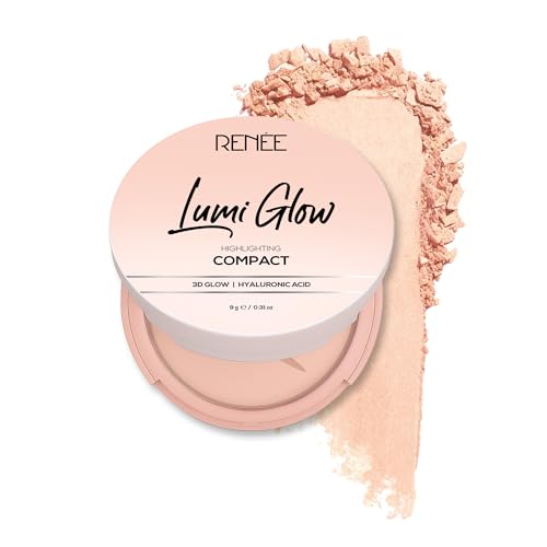 RENEE Lumi Glow Highlighting Compact- Satin Beige | 3D Glow, Buildable Coverage, Dewy Finish | Evens Skin Tone | With Hyaluronic Acid & Vitamin E| 9g