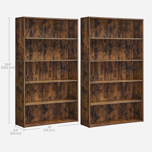 Image of VASAGLE Set of 2 Bookshelves, 30 Inches Wide, 5-Tier Open Bookcases with Adjustable Storage Shelves, Floor Standing Units, Rustic Brown ULBC175X01-2