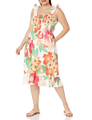 Image of The Drop Womens Kimi Ruffled Shoulder Smocked Midi Dress