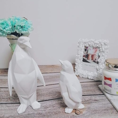 Statue pingouin mère et fils sculpture résine cadeau décoration