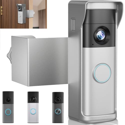 Image of Anti-Theft Doorbell Mount All Metal Compatible with Ring Newest 2026 Battery Doorbell /Plus /Pro, No Drill Wireless Video Camera Doorbell Bracket with Rain Cover for Apartment Rental No Damage (Silver)