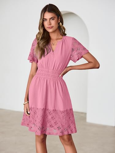 Image of Simplee Womens Boho Summer Dresses Casual Wedding Guest V Neck Short Sleeve Empire Waist A Line Tiered Mini Dress