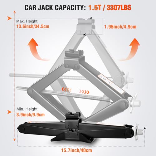 Nilight Scissor Jack for Car 1.5 Ton(3307 lbs), Heavy Duty Steel Scissor Lift Jack Car Kit with Ratchet Wrench for Sedan SUV MPV Tire Changing, 3.9''-13.6'' Lifting Range Portable Small Jack Black by Nilight - Image 2
