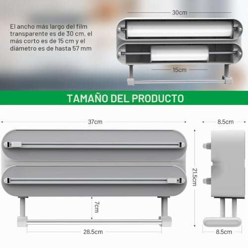 Soporte para rollos de cocina de pared de triple capacidad y fácil montaje 3