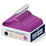 150 Pieces Velvet Hangers - Space Saving Heavy Duty Slim Suit Clothes Hanger Set with 360 Degree Swivel Metal Hook, Can Hold Up to 10 Lbs. for Coats, Jackets, Pants & Dress (Purple)