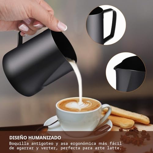 Miniatura 4 de Jarritas Para Leche, Techken Jarra De Leche Negro 350ml 600ml 12oz 20oz Para Café Y Latte Art