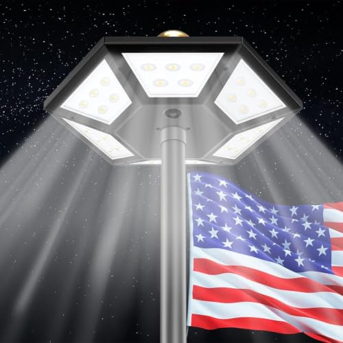 Flag Pole Light Solar Powered Top Mount, 2000 Lumen...