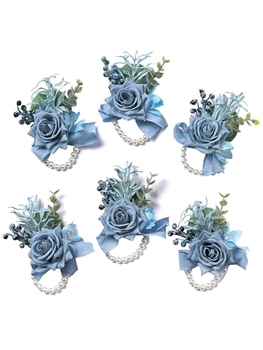 Meldel Dusty Blue Wrist Corsage Set