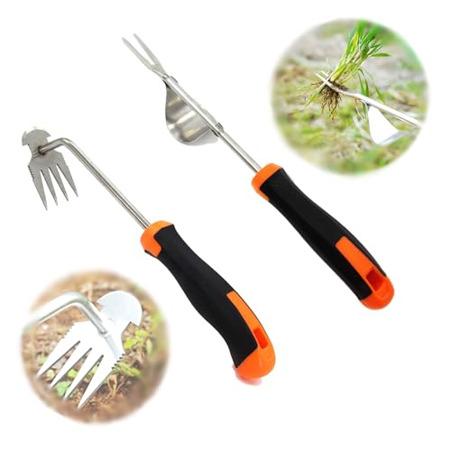GCFTIFF Lot de 2 désherbants en acier inoxydable - Pour le jardin - Désherbeur manuel amélioré - Pour le jardinage - Avec manche - Outil de jardinage