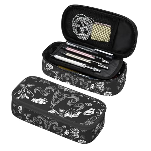 Aoojanu Halloween Magic Elements Mystical Goat Large Pencil Case With Zipper Compartments Stationery Pencil Bag For Kids Teens Students School Supplies