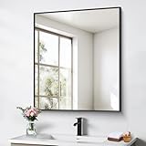 BONEWEI Bathroom Mirror,30x36 inch Wall Mirror for Bathroom Wall Mounted Black Rectangle Square Corner Mirrors, Black Bathroom Mirror for Living Room, Farmhouse, Bedroom Entryway, Horizontal/Vertical