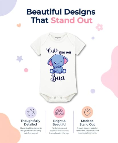 Image of ARVESA Baby Romper Bua Theme for Baby Boy and Baby Girl Cotton 0-12 Months Design No 972 - Cute Like My Bua