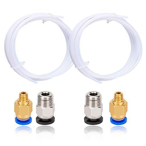3D Printer 2pcs Teflon Tube(1m) ID 2mm OD 4mm PTFE Pipe Extruded Hose+2pcs PC4-M6+2pcs PC4-M10 Pneumatic Quick Fitting for 1.75 Filament