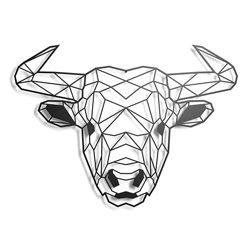 Decoración de metal. Escultura de pared flotante, con sombras, de acero. (43 x 31 cm., Toro)