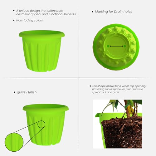 Image of YUCCABE ITALIA SHERA Floot 8 Inch Plastic Flower Pot 3 Piece Set of Round Shape Planter for Home Garden Seedling Planter for pots (Green)