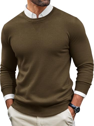 Image of Runcati Mens Crewneck Sweaters Casual Knit Lightweight Dress Sweater Long Sleeve Slim Fit Fall Winter Pullover