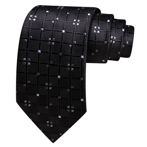 Image of Barry.Wang Mens Tie Set Plaid Check Neckties Formal Business Wedding Luxury Pocket Square Cufflinks