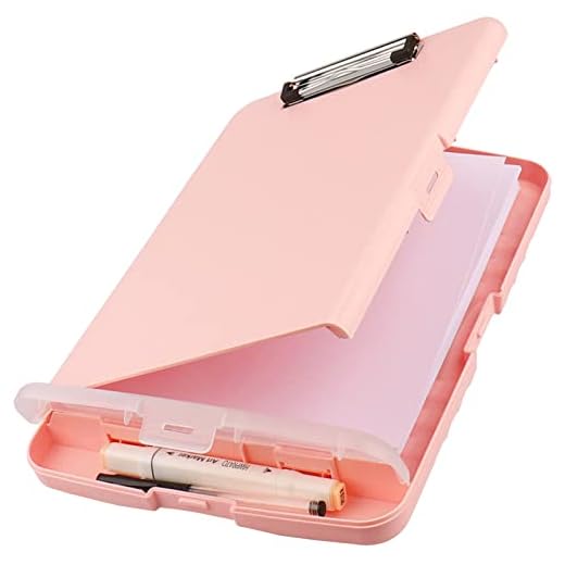 HWPRATO Clipboards Organizer Clipboard with Storage Nursing Clipboard Foldable File Folder Plastic Clipboard Folio with Storage Case for Teacher,Kids,Doctor,Offices (Light Pink)