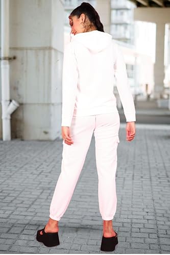 Image of POPWINGS Casual Self Design Solid Sweatshirt and Joggers Co-Ords Set for Women | Trendy Stylish Top and Bottom Set for Women | Women Hooded Sweatshirt and Joggers Set | Women Co Ords Set Summer Wear