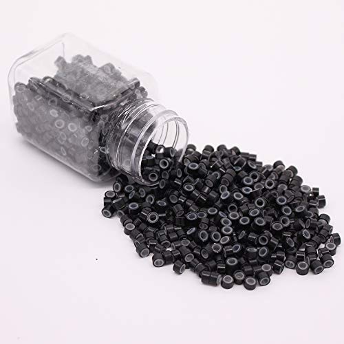 Eunice Lot de 1000 micro-anneaux avec mèches en silicone pour extensions de cheveux humains - Micro anneaux pour extensions de cheveux humains - Noir Cover