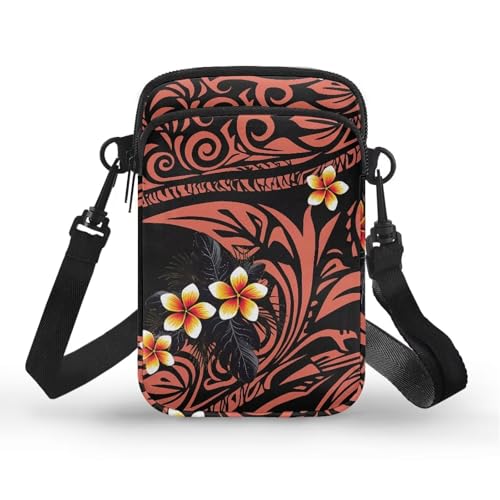 Image of Hawaiian Tribal Small Crossbody Bags for Women Cell Phone Bag Purse, Sea Turtle Zipper Sling Purses Shoulder Bag