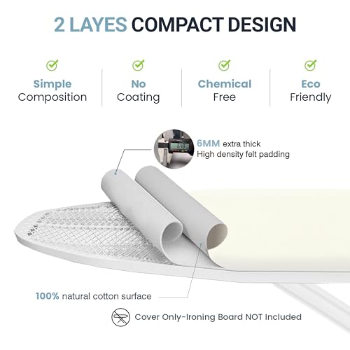 Image of Ironing Board Cover and Pad 15 inchx54 inch Extra Thick Natural Cotton, Scorch and Stain Resistant Padding,Standard Size Iron Board Cover with Fasteners Heavy Duty Elastic Edge, Beige