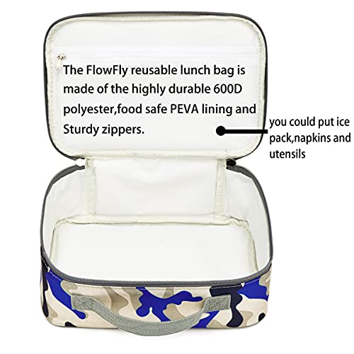 FlowFly Kids Lunch box Insulated Soft Bag Mini Cooler Back to School Thermal Meal Tote Kit for Girls, Boys,Blue Camo - Image 4