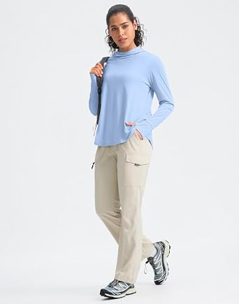 Pudolla Women's Sun Protection Shirt UPF 50+ Long Sleeve Lightweight UV Hoodie for Women Hiking Outdoor Fishing Summer
